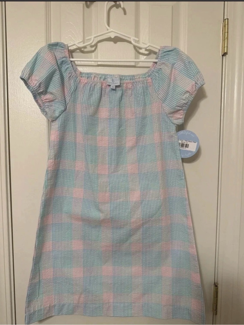 Little English Pastel Blue & Pink Gingham Puff-Sleeve Dress NWT size 10